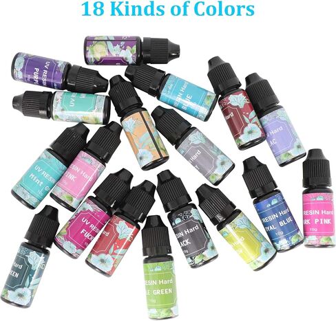 18 Colors QIAO QIAO DIY Colored UV Resin Hard Type for Making Small Crafts, Colored UV Epoxy Resin for Pendants Earrings Necklace Jewelry Making 0.35oz/10g Each Bottle in Kuwait