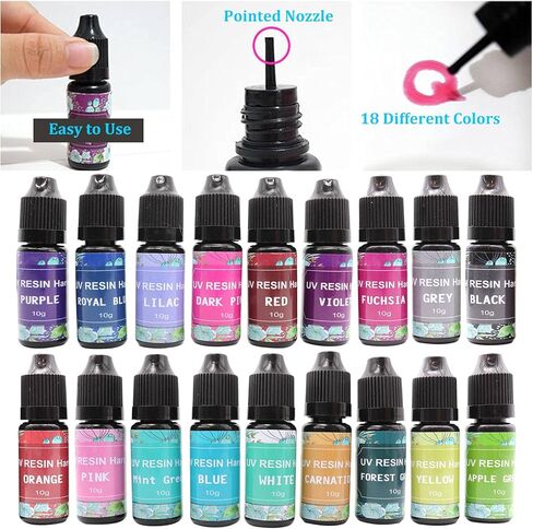 18 Colors QIAO QIAO DIY Colored UV Resin Hard Type for Making Small Crafts, Colored UV Epoxy Resin for Pendants Earrings Necklace Jewelry Making 0.35oz/10g Each Bottle in Kuwait
