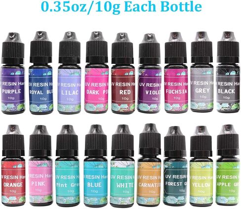 18 Colors QIAO QIAO DIY Colored UV Resin Hard Type for Making Small Crafts, Colored UV Epoxy Resin for Pendants Earrings Necklace Jewelry Making 0.35oz/10g Each Bottle in Kuwait