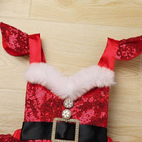 IMEKIS Toddler Girls Christmas Santa Costume Sequin Princess Dress Romper with Hat Halloween Cosplay Outfit Photo Shoot in Kuwait