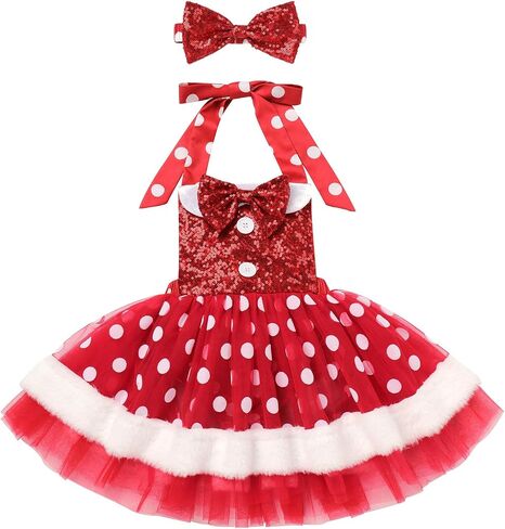 IMEKIS Toddler Girls Christmas Santa Costume Sequin Princess Dress Romper with Hat Halloween Cosplay Outfit Photo Shoot in Kuwait