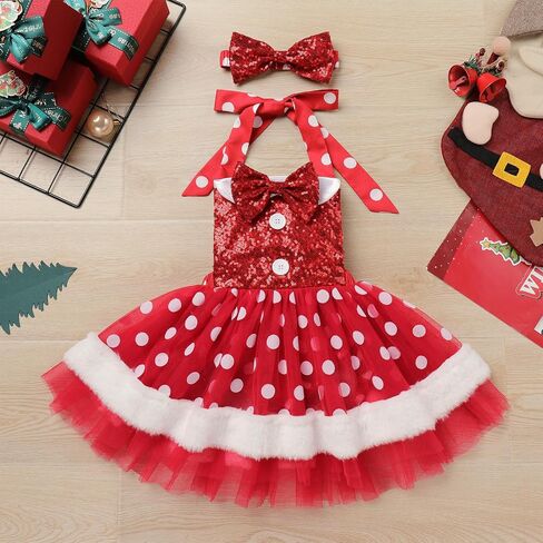 IMEKIS Toddler Girls Christmas Santa Costume Sequin Princess Dress Romper with Hat Halloween Cosplay Outfit Photo Shoot in Kuwait