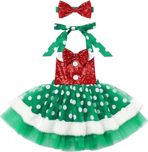 IMEKIS Toddler Girls Christmas Santa Costume Sequin Princess Dress Romper with Hat Halloween Cosplay Outfit Photo Shoot in Kuwait