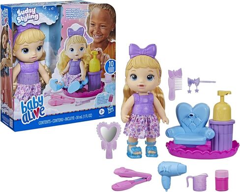 Baby Alive Sudsy Styling Doll, Blonde Hair, 12-Inch, Salon Chair, Toys for 3 Years and Up in Saudi Arabia