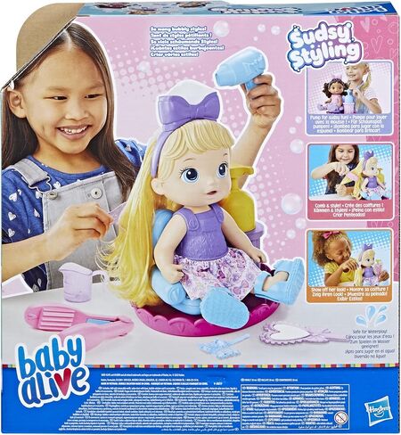 Baby Alive Sudsy Styling Doll, Blonde Hair, 12-Inch, Salon Chair, Toys for 3 Years and Up in Saudi Arabia