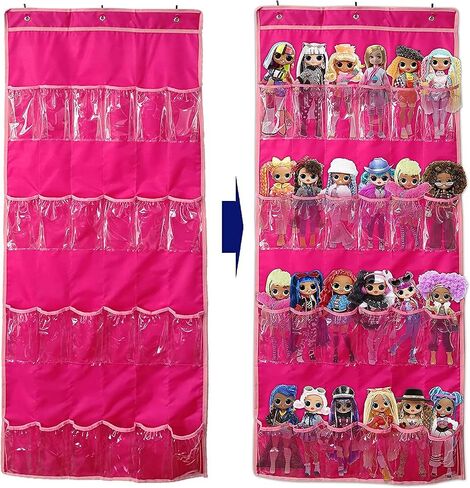 Hanging Over Door Toy Storage Organizer (24 Pockets), Compatible with Lol Omg Dolls Barbie Dolls Surprise Doll (Toys Not Included), Deeppink (57.5''x22'') in Saudi Arabia