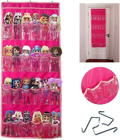 Hanging Over Door Toy Storage Organizer (24 Pockets), Compatible with Lol Omg Dolls Barbie Dolls Surprise Doll (Toys Not Included), Deeppink (57.5''x22'') in Saudi Arabia