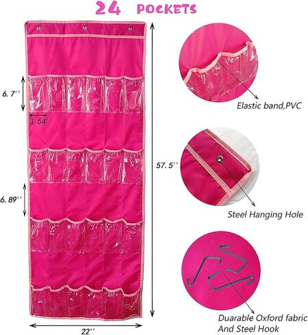 Hanging Over Door Toy Storage Organizer (24 Pockets), Compatible with Lol Omg Dolls Barbie Dolls Surprise Doll (Toys Not Included), Deeppink (57.5''x22'') in Saudi Arabia