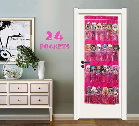 Hanging Over Door Toy Storage Organizer (24 Pockets), Compatible with Lol Omg Dolls Barbie Dolls Surprise Doll (Toys Not Included), Deeppink (57.5''x22'') in Saudi Arabia