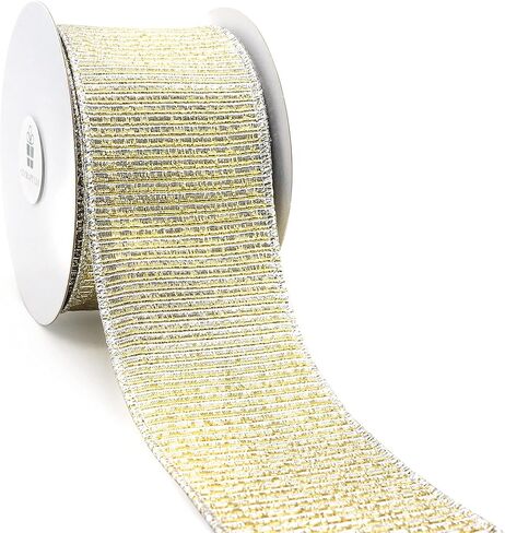 CT CRAFT LLC Gold and Silver Metallic Wired Ribbon 2.5 inch x 10 Yards for Christmas Home Decor Tree Topper Bow Gift Wrapping DIY Crafts Wreath Garland Wedding in Saudi Arabia