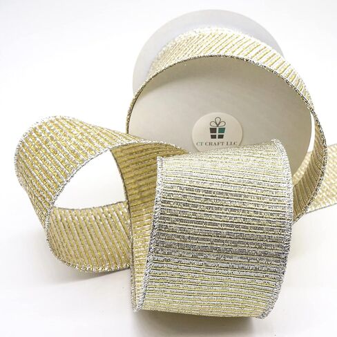 CT CRAFT LLC Gold and Silver Metallic Wired Ribbon 2.5 inch x 10 Yards for Christmas Home Decor Tree Topper Bow Gift Wrapping DIY Crafts Wreath Garland Wedding in Saudi Arabia