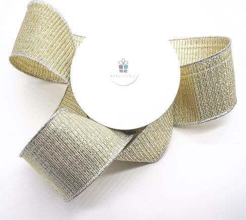 CT CRAFT LLC Gold and Silver Metallic Wired Ribbon 2.5 inch x 10 Yards for Christmas Home Decor Tree Topper Bow Gift Wrapping DIY Crafts Wreath Garland Wedding in Saudi Arabia