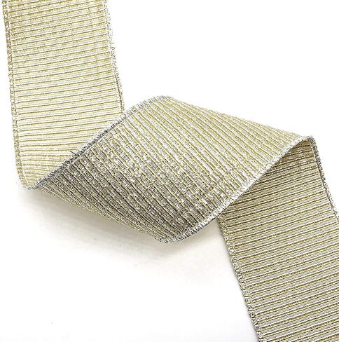 CT CRAFT LLC Gold and Silver Metallic Wired Ribbon 2.5 inch x 10 Yards for Christmas Home Decor Tree Topper Bow Gift Wrapping DIY Crafts Wreath Garland Wedding in Saudi Arabia
