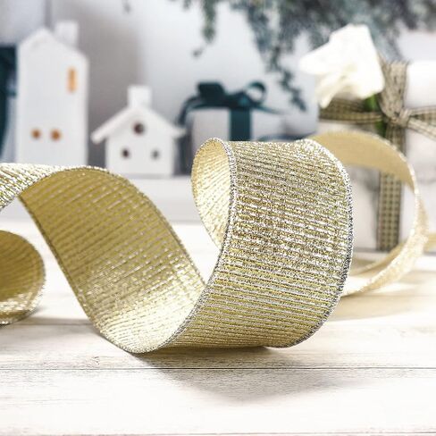 CT CRAFT LLC Gold and Silver Metallic Wired Ribbon 2.5 inch x 10 Yards for Christmas Home Decor Tree Topper Bow Gift Wrapping DIY Crafts Wreath Garland Wedding in Saudi Arabia