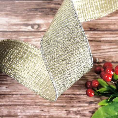CT CRAFT LLC Gold and Silver Metallic Wired Ribbon 2.5 inch x 10 Yards for Christmas Home Decor Tree Topper Bow Gift Wrapping DIY Crafts Wreath Garland Wedding in Saudi Arabia