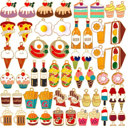 56 قطعة من سحر الطعام بالمينا من Anjulery للأساور والقلائد والأقراط وحليات زجاج النبيذ وسلاسل المفاتيح والمعلقات والإشارات المرجعية وعلامات الغرز والحرف اليدوية (56 قطعة Food-C) in Kuwait