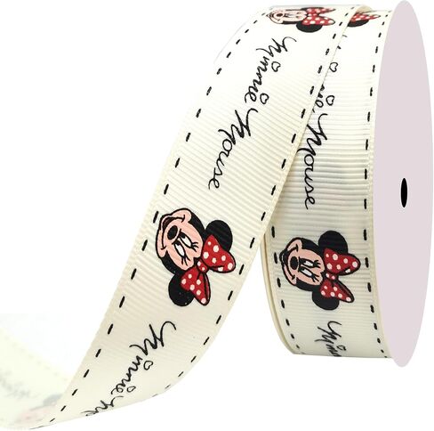شريط LATUROP Grosgrain مقاس 1 بوصة كارتون ماوس رائع للأطفال مطبوع 10 ياردات (قوس منقط كريمي 25 مم) in Kuwait