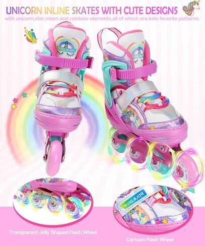 Unicorn Rainbow Inline Skates for Girls Teens Womans,4-Pejiijar Roller Skates for Girls Ages 6-8-12 w/Luminous Wheels,Kids Adjustable Roller Shoes for Birthday Xmas Gifts in Saudi Arabia