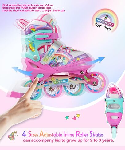 Unicorn Rainbow Inline Skates for Girls Teens Womans,4-Pejiijar Roller Skates for Girls Ages 6-8-12 w/Luminous Wheels,Kids Adjustable Roller Shoes for Birthday Xmas Gifts in Saudi Arabia