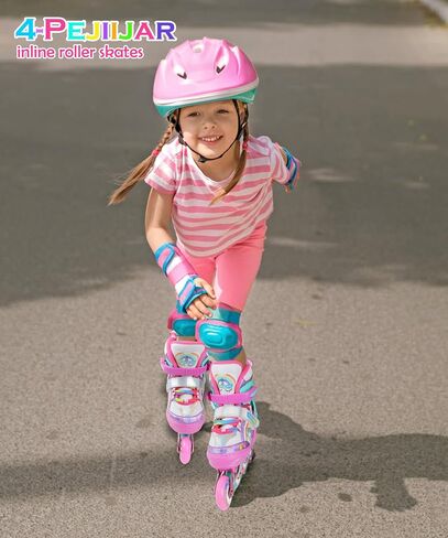 Unicorn Rainbow Inline Skates for Girls Teens Womans,4-Pejiijar Roller Skates for Girls Ages 6-8-12 w/Luminous Wheels,Kids Adjustable Roller Shoes for Birthday Xmas Gifts in Saudi Arabia