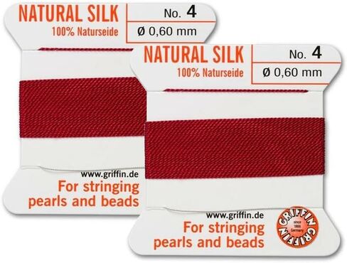 2 Pcs Griffin Natural Silk Beading Cord Thread and Needle Size 4 Red Garnet Color in Saudi Arabia