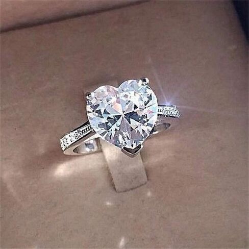 AZQ 925 Sterling Silver Round Perfect Cut 3ct Single Stone Shiny Heart Rings CZ Cubic Zirconia Promise Love Halo Engagement Wedding Band Eternity Ring for Women in Saudi Arabia