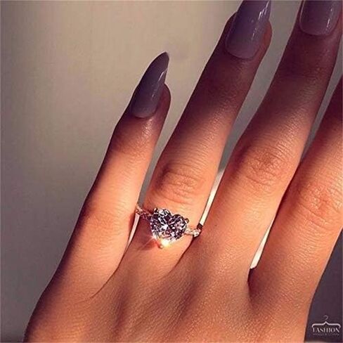 AZQ 925 Sterling Silver Round Perfect Cut 3ct Single Stone Shiny Heart Rings CZ Cubic Zirconia Promise Love Halo Engagement Wedding Band Eternity Ring for Women in Saudi Arabia