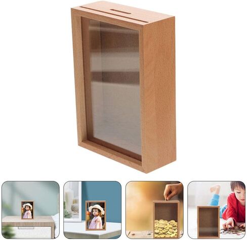 Zerodeko Piggy Bank صندوق إطار الصورة، بنك Piggy للبالغين خشبي، إطارات الصور صندوق الظل Piggy Bank Girls، إطار صندوق الظل المزخرف، بنك المال للمنزل in Kuwait