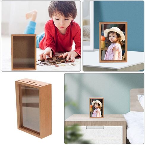 Zerodeko Piggy Bank صندوق إطار الصورة، بنك Piggy للبالغين خشبي، إطارات الصور صندوق الظل Piggy Bank Girls، إطار صندوق الظل المزخرف، بنك المال للمنزل in Kuwait