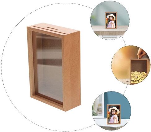 Zerodeko Piggy Bank صندوق إطار الصورة، بنك Piggy للبالغين خشبي، إطارات الصور صندوق الظل Piggy Bank Girls، إطار صندوق الظل المزخرف، بنك المال للمنزل in Kuwait