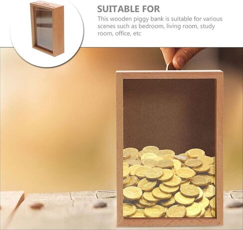 Zerodeko Piggy Bank صندوق إطار الصورة، بنك Piggy للبالغين خشبي، إطارات الصور صندوق الظل Piggy Bank Girls، إطار صندوق الظل المزخرف، بنك المال للمنزل in Kuwait