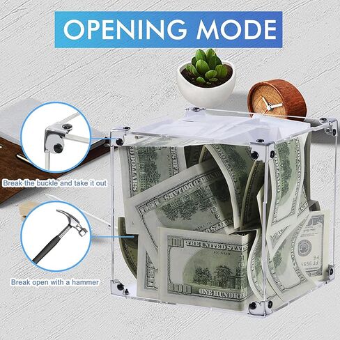 حصالة بيجي للاطفال مع حشية للحماية، وعاء حصالة من الاكريليك الشفاف لتوفير المال للنقود والعملات المعدنية، حصالة بيجي بنك للاولاد والبنات والبالغين (4.7 × 4.7 × 4.7 انش) in Kuwait