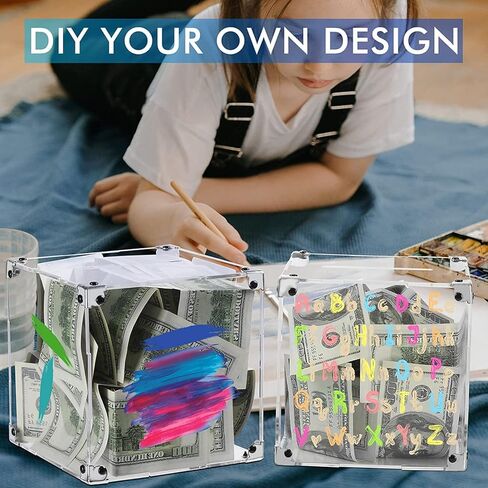 حصالة بيجي للاطفال مع حشية للحماية، وعاء حصالة من الاكريليك الشفاف لتوفير المال للنقود والعملات المعدنية، حصالة بيجي بنك للاولاد والبنات والبالغين (4.7 × 4.7 × 4.7 انش) in Kuwait