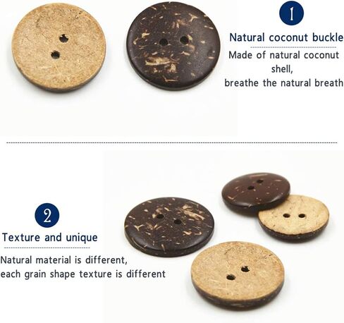 اتش يو اي واي او يو اتش يو اي 100 قطعة من ازرار جوز الهند الطبيعي مقاس 25 ملم، ازرار بفتحتين للحرف اليدوية والخياطة والمنتجات الساخنة، غير سامة وامنة للخياطة والحرف اليدوية in Kuwait