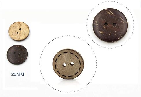 اتش يو اي واي او يو اتش يو اي 100 قطعة من ازرار جوز الهند الطبيعي مقاس 25 ملم، ازرار بفتحتين للحرف اليدوية والخياطة والمنتجات الساخنة، غير سامة وامنة للخياطة والحرف اليدوية in Kuwait