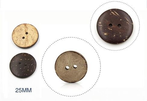 اتش يو اي واي او يو اتش يو اي 100 قطعة من ازرار جوز الهند الطبيعي مقاس 25 ملم، ازرار بفتحتين للحرف اليدوية والخياطة والمنتجات الساخنة، غير سامة وامنة للخياطة والحرف اليدوية in Kuwait