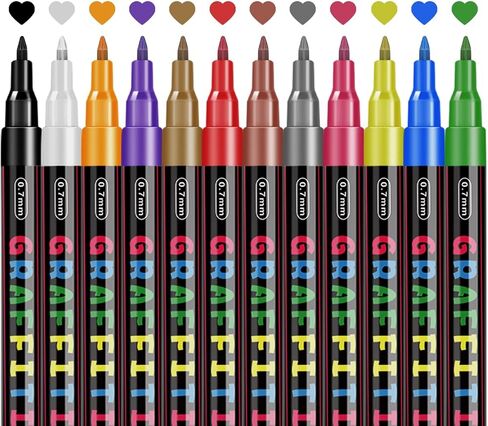 أقلام طلاء أكريليك من ريني، 12 لونًا قلم طلاء أكريليك لأقلام طلاء الصخور من قماش السيراميك والزجاج المعدني، 0.7 مم أقلام تحديد ذات أطراف دقيقة in Kuwait