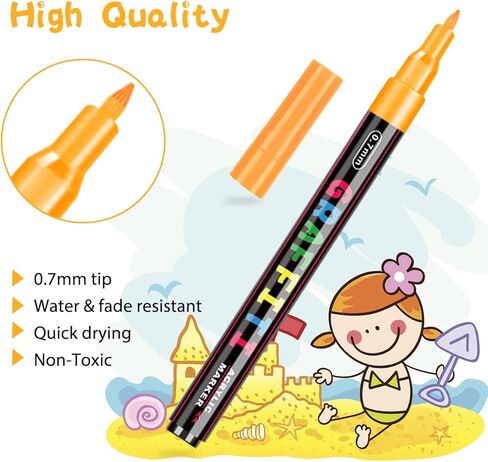 أقلام طلاء أكريليك من ريني، 12 لونًا قلم طلاء أكريليك لأقلام طلاء الصخور من قماش السيراميك والزجاج المعدني، 0.7 مم أقلام تحديد ذات أطراف دقيقة in Kuwait