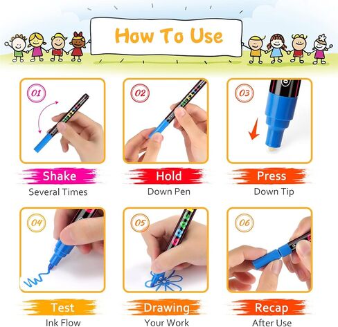 أقلام طلاء أكريليك من ريني، 12 لونًا قلم طلاء أكريليك لأقلام طلاء الصخور من قماش السيراميك والزجاج المعدني، 0.7 مم أقلام تحديد ذات أطراف دقيقة in Kuwait