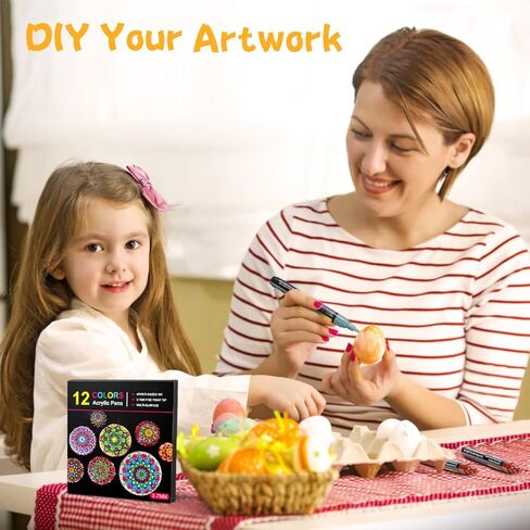 أقلام طلاء أكريليك من ريني، 12 لونًا قلم طلاء أكريليك لأقلام طلاء الصخور من قماش السيراميك والزجاج المعدني، 0.7 مم أقلام تحديد ذات أطراف دقيقة in Kuwait