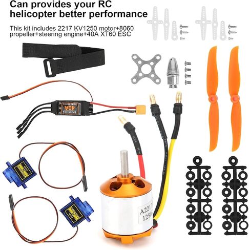RC Helicopter Motor Kit, 2217 KV1250 Motor 8060 Propeller Steering Engine 40A XT60 ESC for RC Helicopter in Saudi Arabia