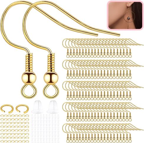 FANCY NOVA Gold Earring Hooks 120PCS, Hypoallergenic Stainless Steel Dangle Wires Fish for Jewelry Making, with Clear Backs and Jump Rings in Kuwait