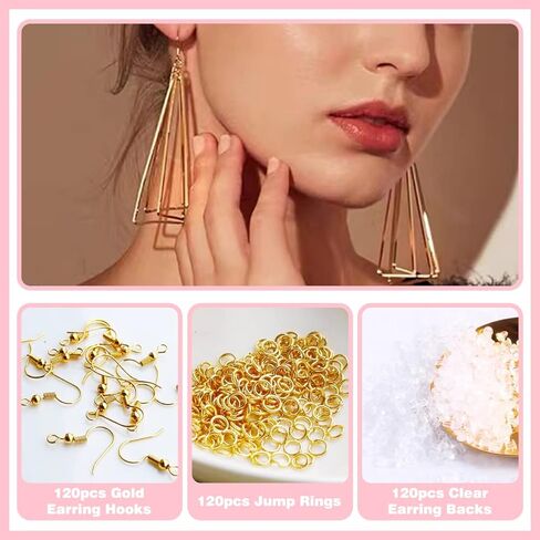 FANCY NOVA Gold Earring Hooks 120PCS, Hypoallergenic Stainless Steel Dangle Wires Fish for Jewelry Making, with Clear Backs and Jump Rings in Kuwait