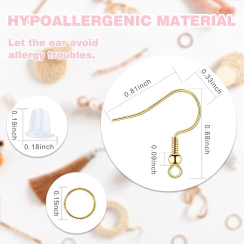 FANCY NOVA Gold Earring Hooks 120PCS, Hypoallergenic Stainless Steel Dangle Wires Fish for Jewelry Making, with Clear Backs and Jump Rings in Kuwait