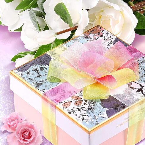 Sheer Organza Ribbons Chiffon Ribbon, 2 Rolls 1" 1.5" Width Rainbow Shimmer Ribbon Band for Gift Wrapping, Hair Bow, Wedding, Party Decoration Gradient Pink in Kuwait