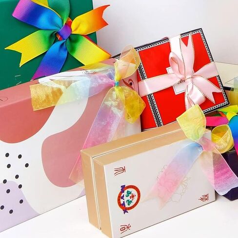 Sheer Organza Ribbons Chiffon Ribbon, 2 Rolls 1" 1.5" Width Rainbow Shimmer Ribbon Band for Gift Wrapping, Hair Bow, Wedding, Party Decoration Gradient Pink in Kuwait