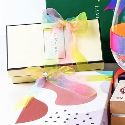 Sheer Organza Ribbons Chiffon Ribbon, 2 Rolls 1" 1.5" Width Rainbow Shimmer Ribbon Band for Gift Wrapping, Hair Bow, Wedding, Party Decoration Gradient Pink in Kuwait