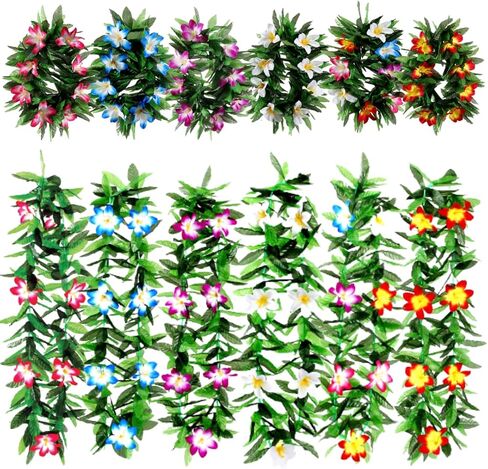 Party Expert 12 Pieces Floral Hawaiian Leis for Luau Party, 6 Matching Sets of Premium Hawaii Leis for Summer Party Favors, Hula Dancing and Tropical Luau Decorations in Kuwait