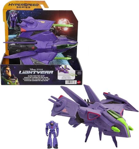 Mattel Disney Pixar Lightyear Hyperspeed Series Zurg Fighter Ship 9.25 Inches Long Authentic Detail, with Zurg Figure 2.25 Inches Tall, Fan Gift Ages 4 Years & Up in Kuwait