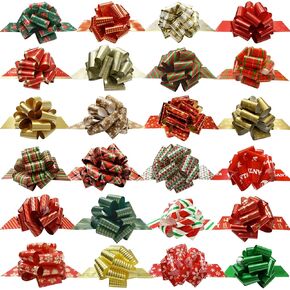 مجموعة أقواس سحب هدايا عيد الميلاد في 24 نمطًا متنوعًا، أقواس تغليف هدايا مع شريط، ملحق لتزيين كتب زجاجات النبيذ هدية العيد (تحتاج إلى تجميع سهل) (24) in Kuwait
